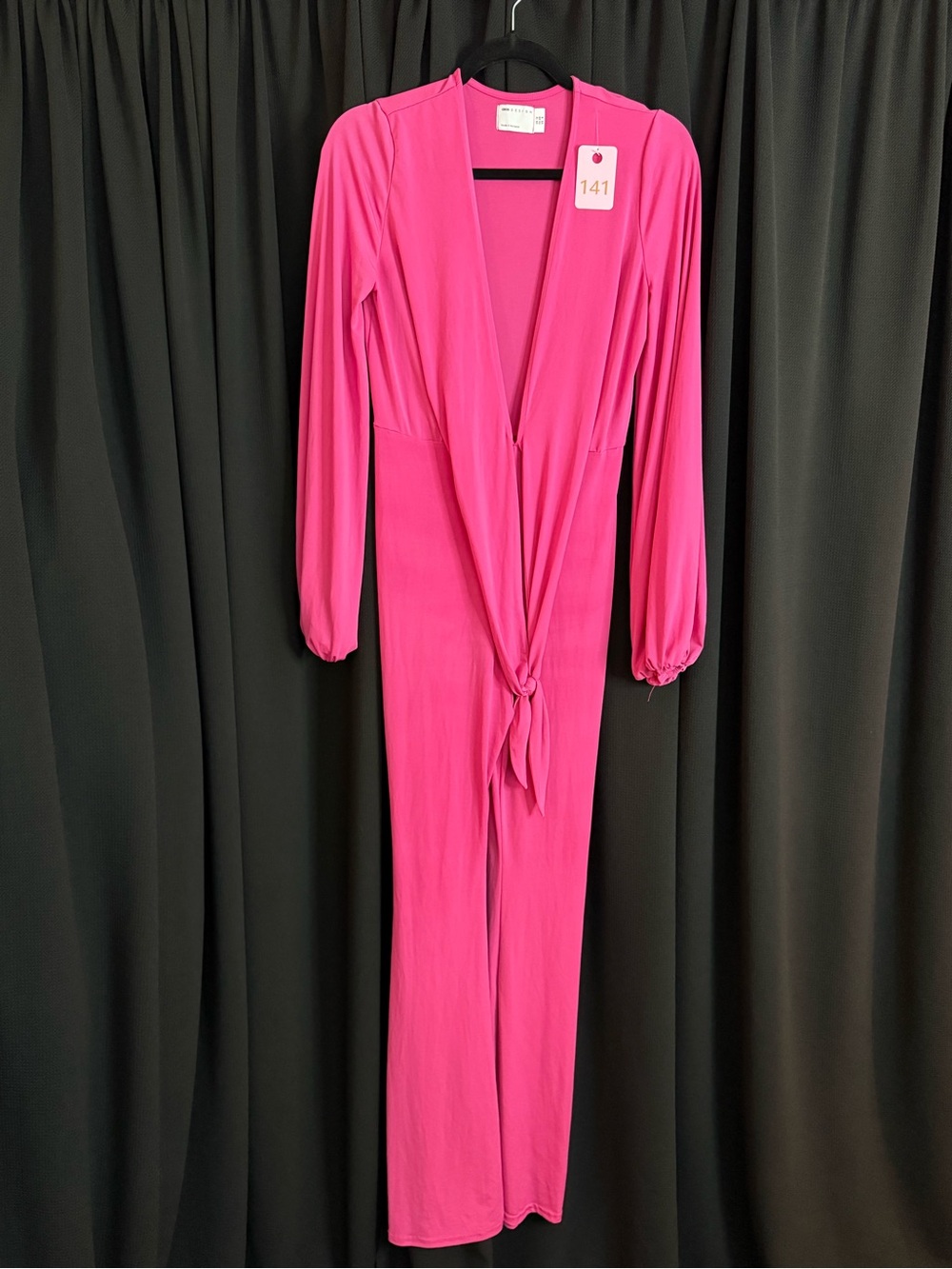ASOS Hot Pink Long-Sleeve Tie-Front Jumpsuit
